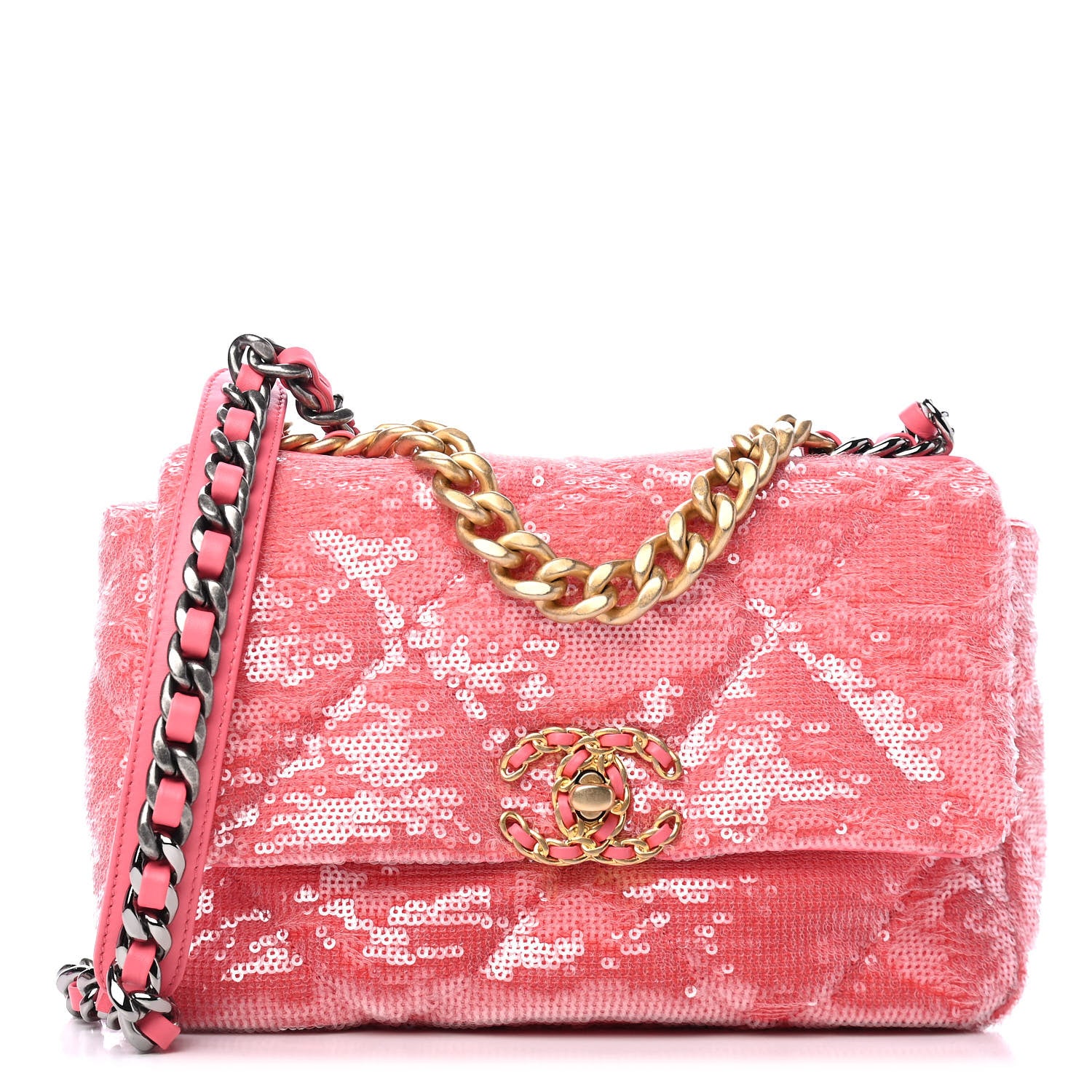 Chanel Sequin Quilted Medium Chanel 19 Flap Coral 1 of 5