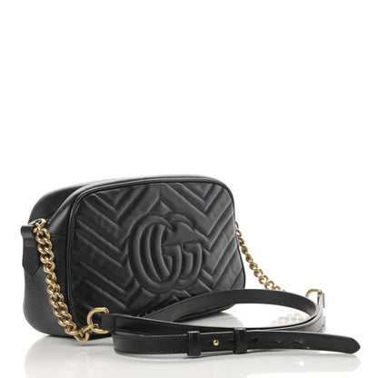 Gucci Calfskin Matelasse Small GG Marmont Chain Shoulder Bag Black 3 of 15