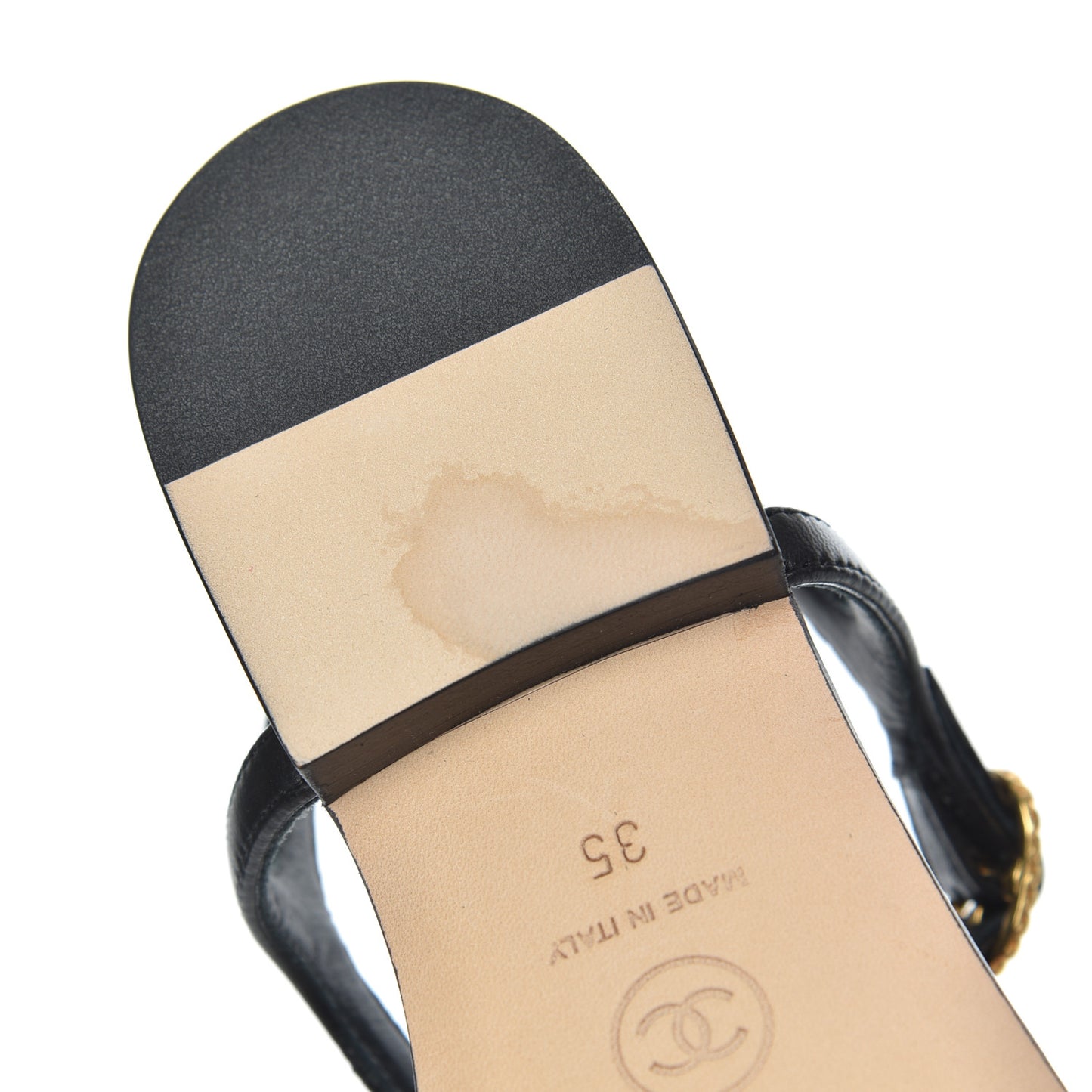 Lambskin Chain CC Logo Thong Sandals 35 Black