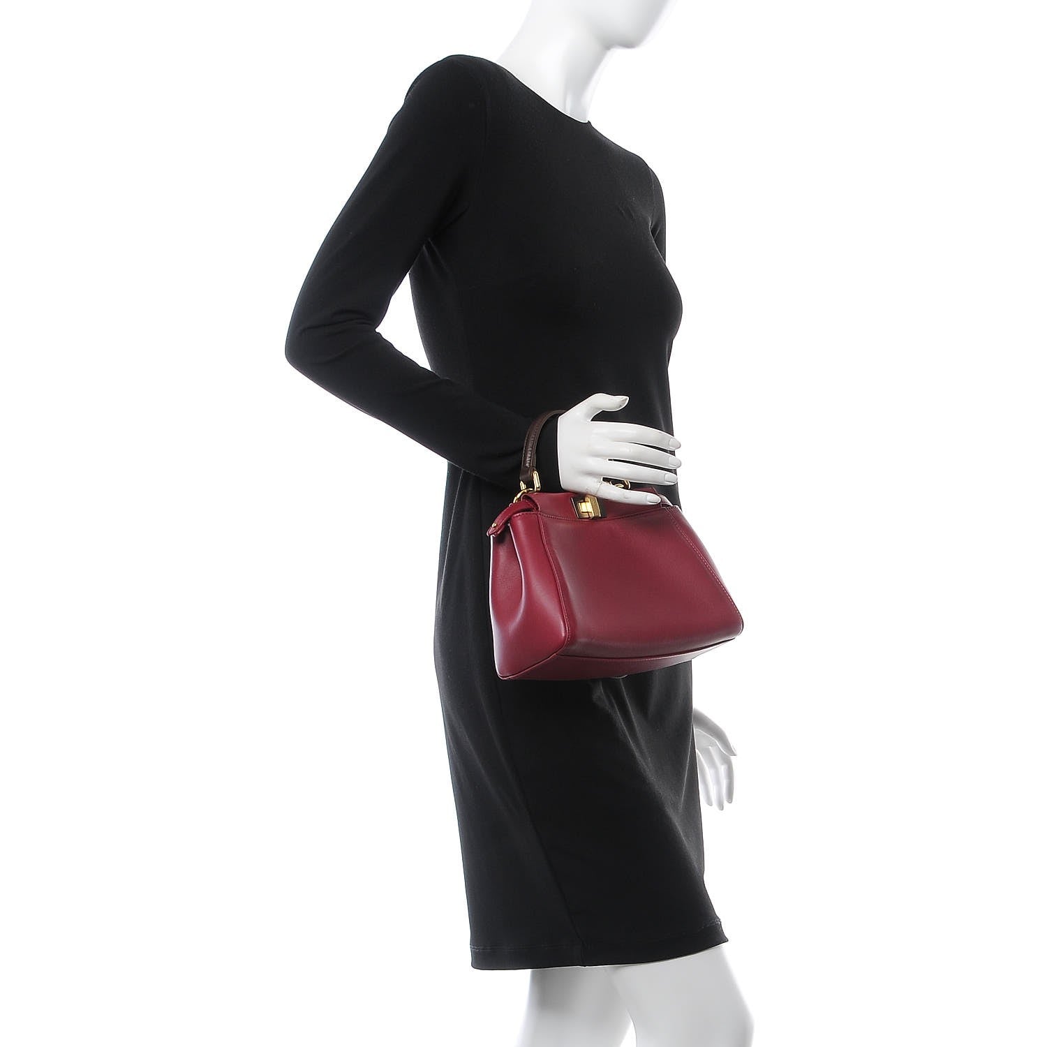 Fendi Nappa Mini Peekaboo Iconic Satchel Black Cherry Brown 2 of 11