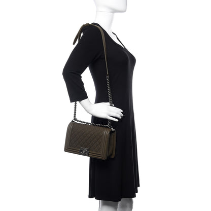 Chanel Caviar Quilted Medium Boy Flap Khaki 2 of 11