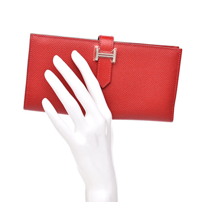 Hermes Epsom Bearn Gusset Wallet Rouge Casaque 2 of 10
