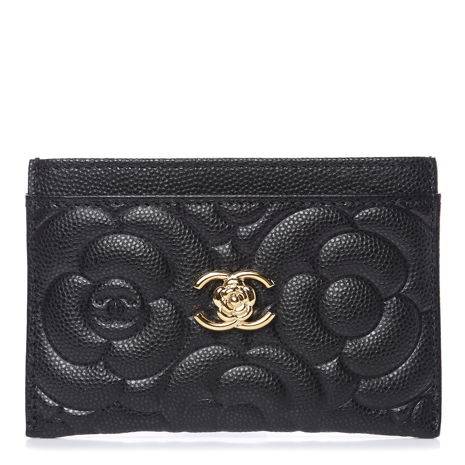 Chanel Caviar Camellia Embossed Card Holder Black 1 of 9