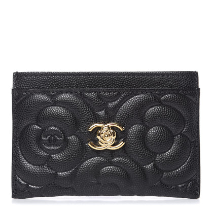 Chanel Caviar Camellia Embossed Card Holder Black 1 of 9