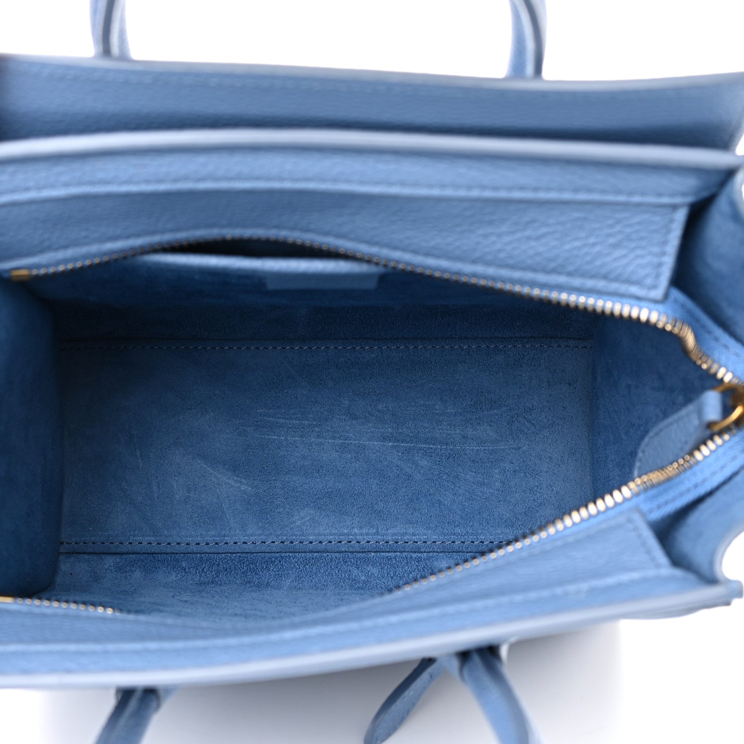 Celine Drummed Calfskin Nano Luggage Azure 6 of 16