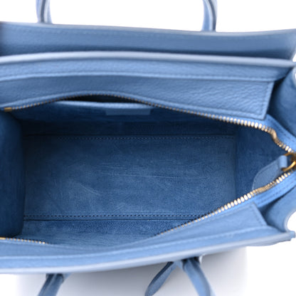 Celine Drummed Calfskin Nano Luggage Azure 6 of 16