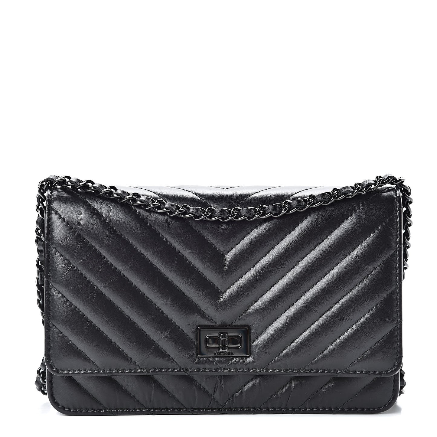 Aged Calfskin Chevron Quilted Reissue Wallet On Chain WOC So Black