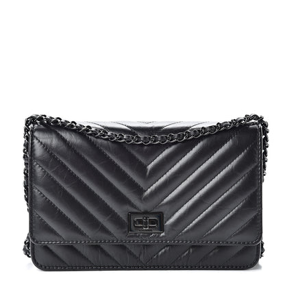 Chanel Aged Calfskin Chevron Quilted Reissue Wallet On Chain WOC So Black 1 of 12