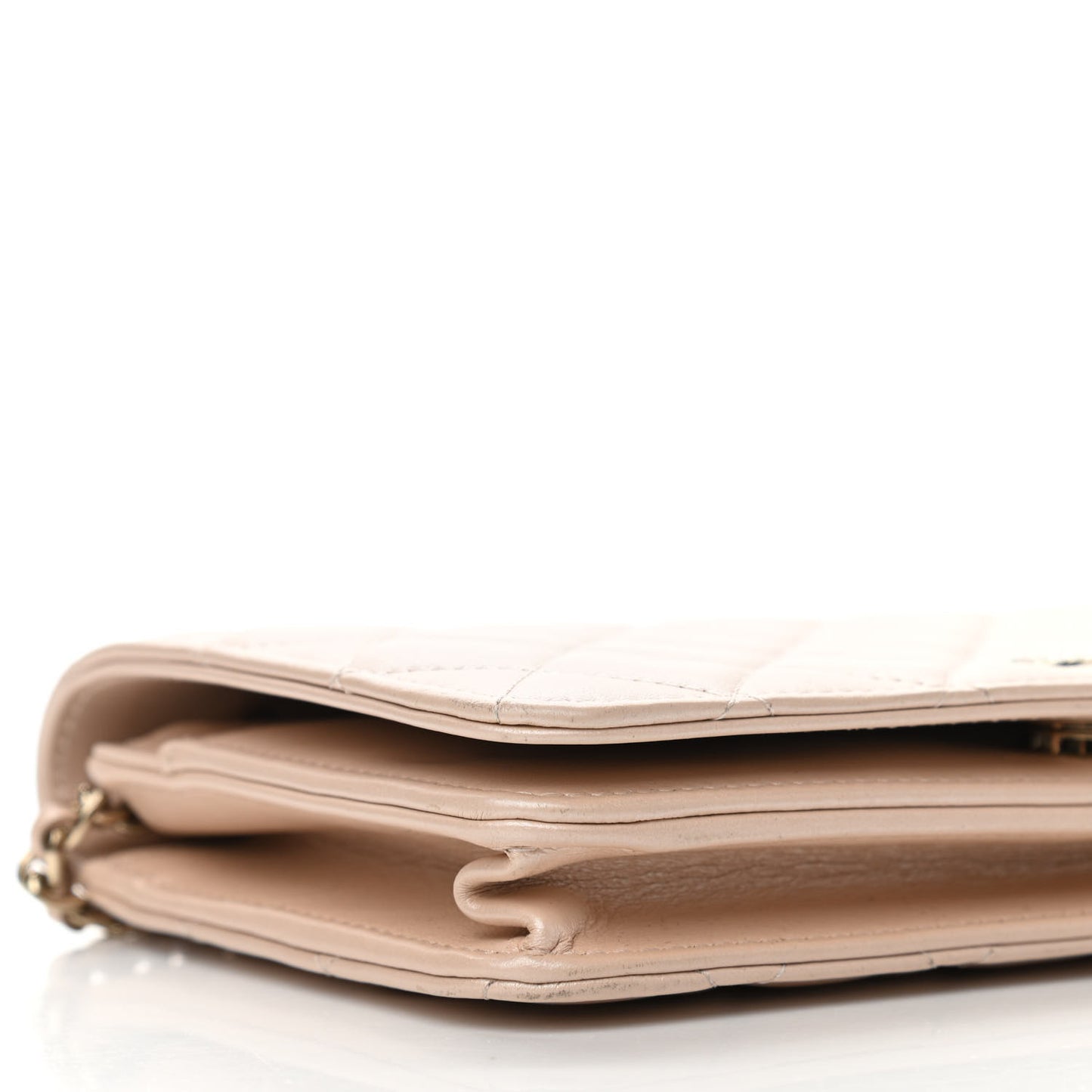 Iridescent Lambskin Quilted Pearl Wallet On Chain WOC Light Beige