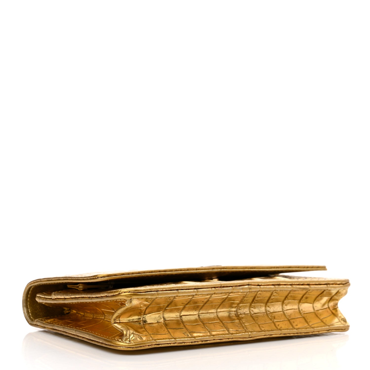 Chanel Metallic Calfskin Crocodile Embossed Cocodile Wallet On Chain WOC Gold 4 of 11