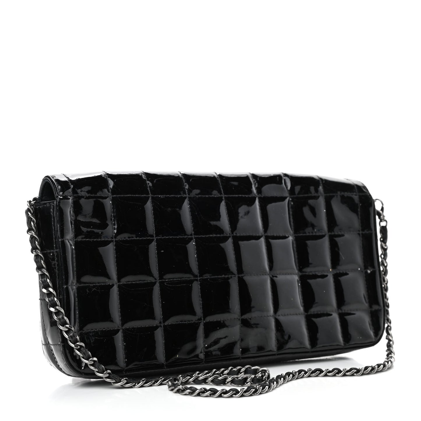 Patent Quilted East West Chocolate Bar Flap Black