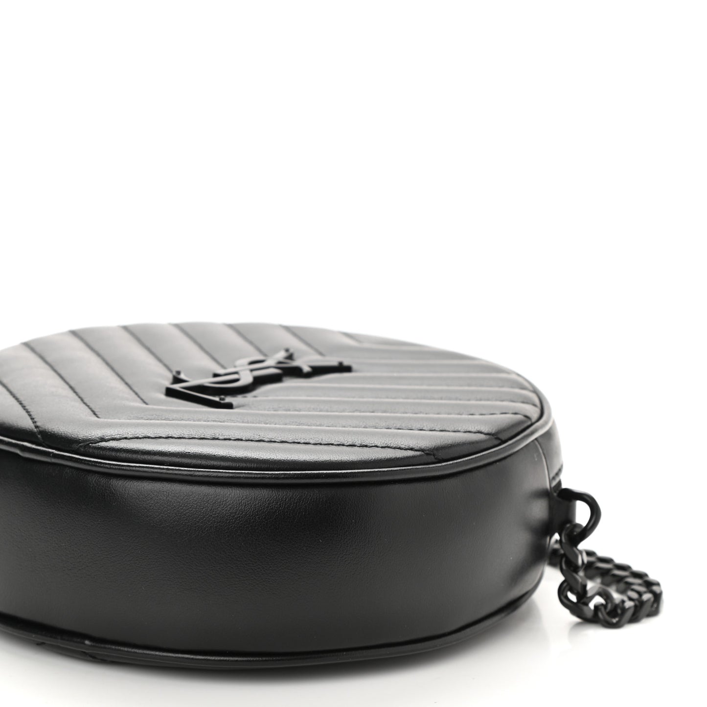 Calfskin Matelasse Chevron Round Vinyle Camera Bag Black