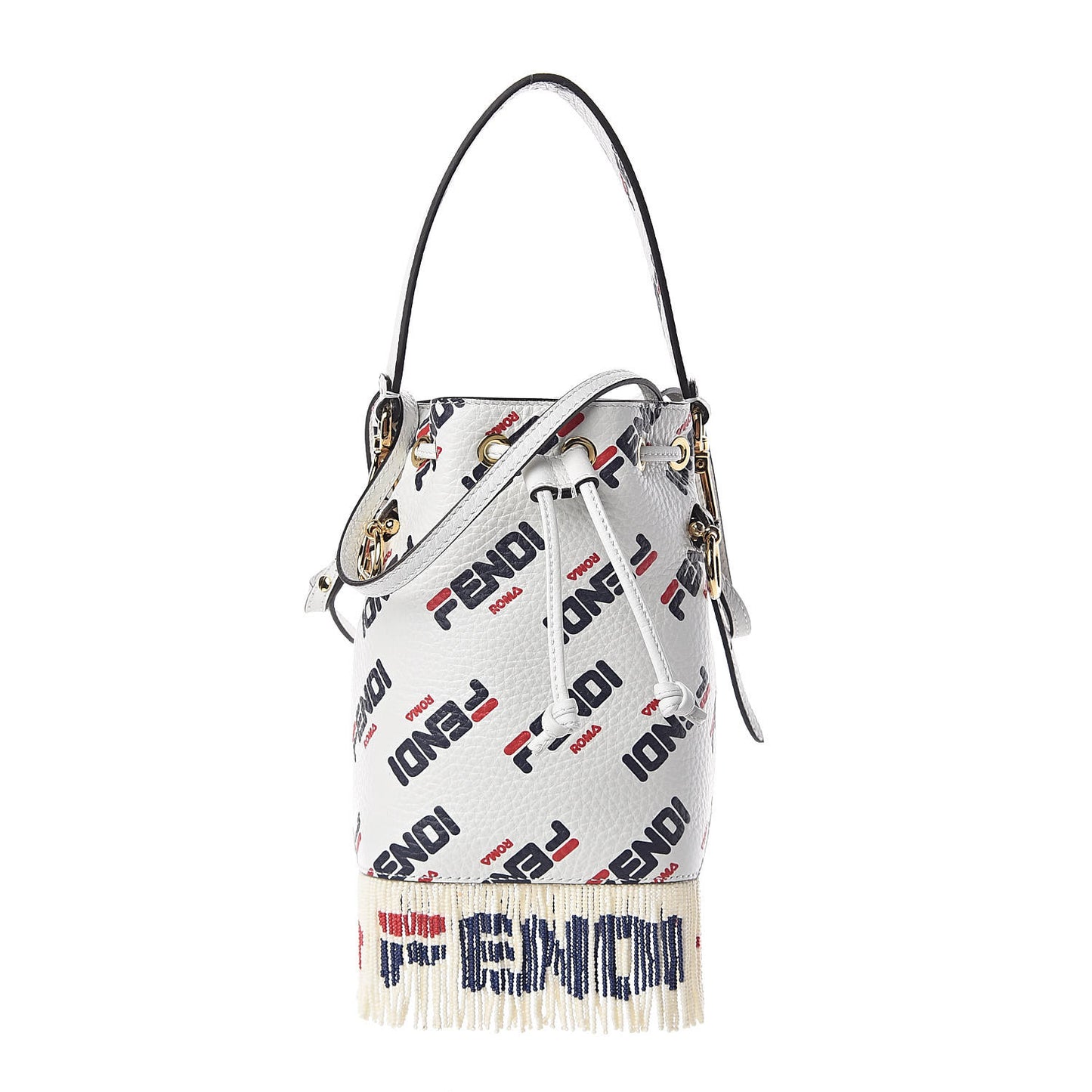 X FILA Calfskin F is Fendi Mania Fringe Mini Mon Tresor Bucket Bag White