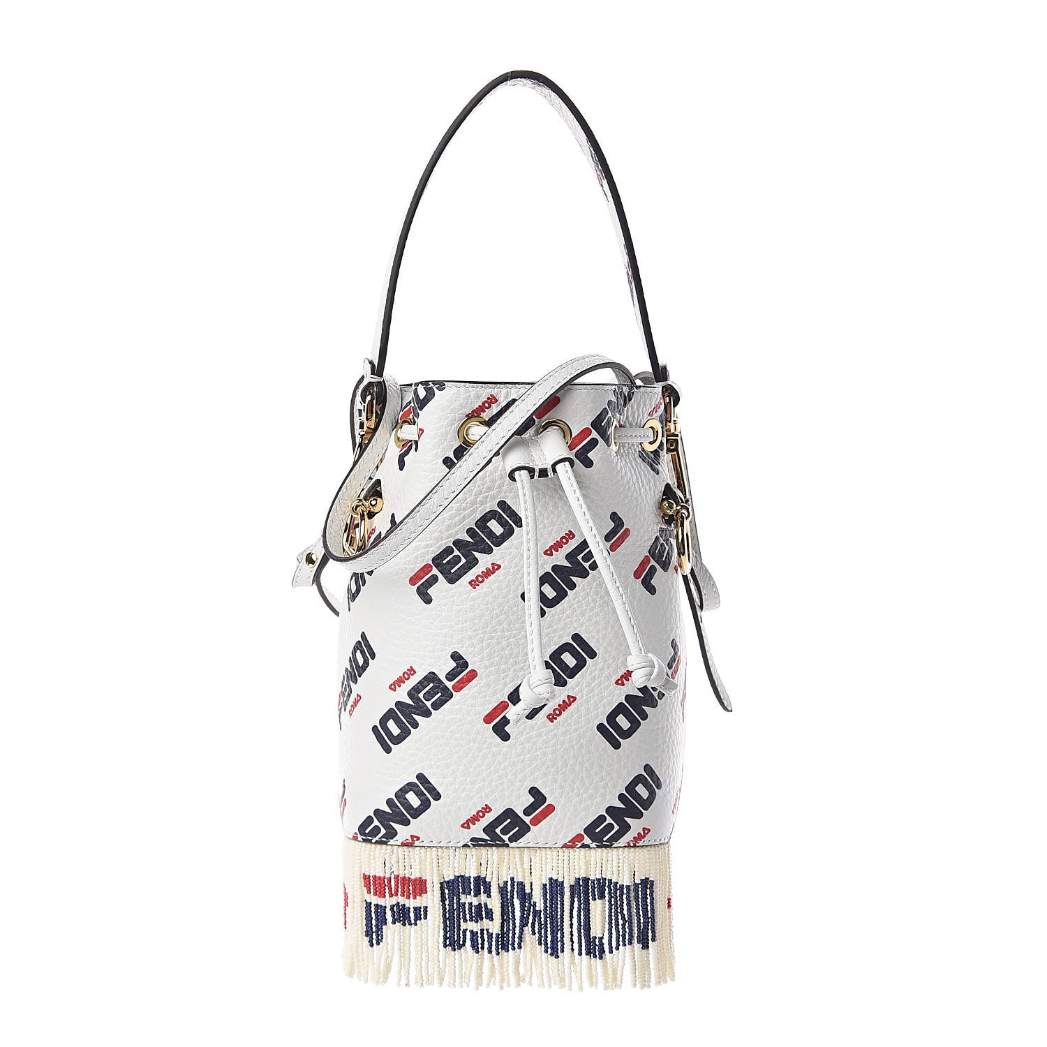 Fendi X FILA Calfskin F is Fendi Mania Fringe Mini Mon Tresor Bucket Bag White 1 of 11