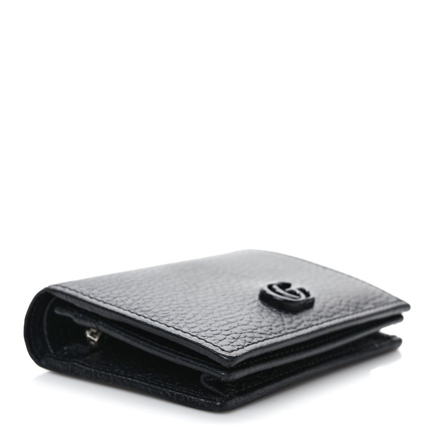 Gucci Dollar Calfskin Enamel Monochrome GG Marmont Card Case Black 4 of 8