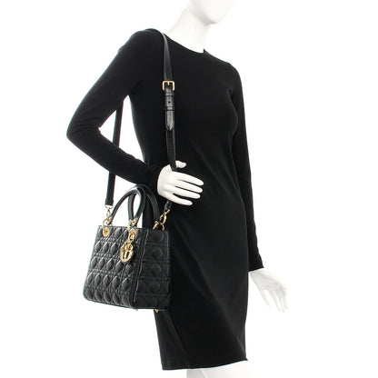 Christian Dior Lambskin Cannage Medium Lady Dior Black 2 of 8
