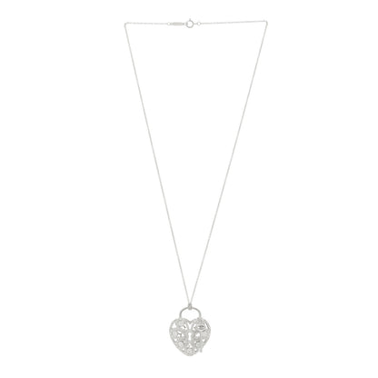 Tiffany 18K White Gold Diamond Large Filigree Heart Key Pendant Necklace 3 of 5