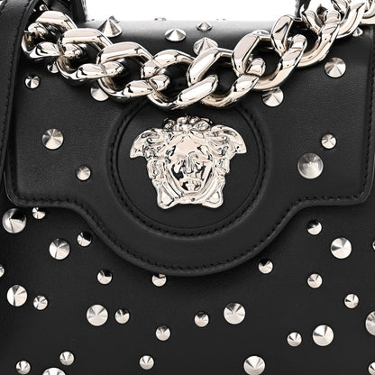 Versace Grained Calfskin Spiked Small La Medusa Top Handle Bag Black 9 of 13