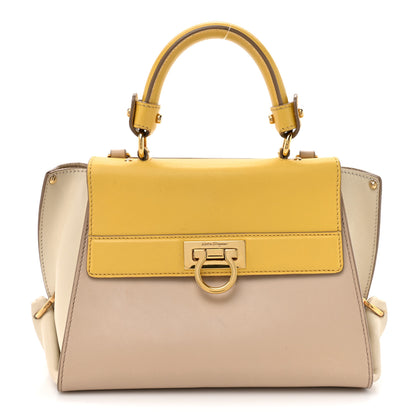 Salvatore Ferragamo Calfskin Sofia Shoulder Bag Beige Multicolor 1 of 15