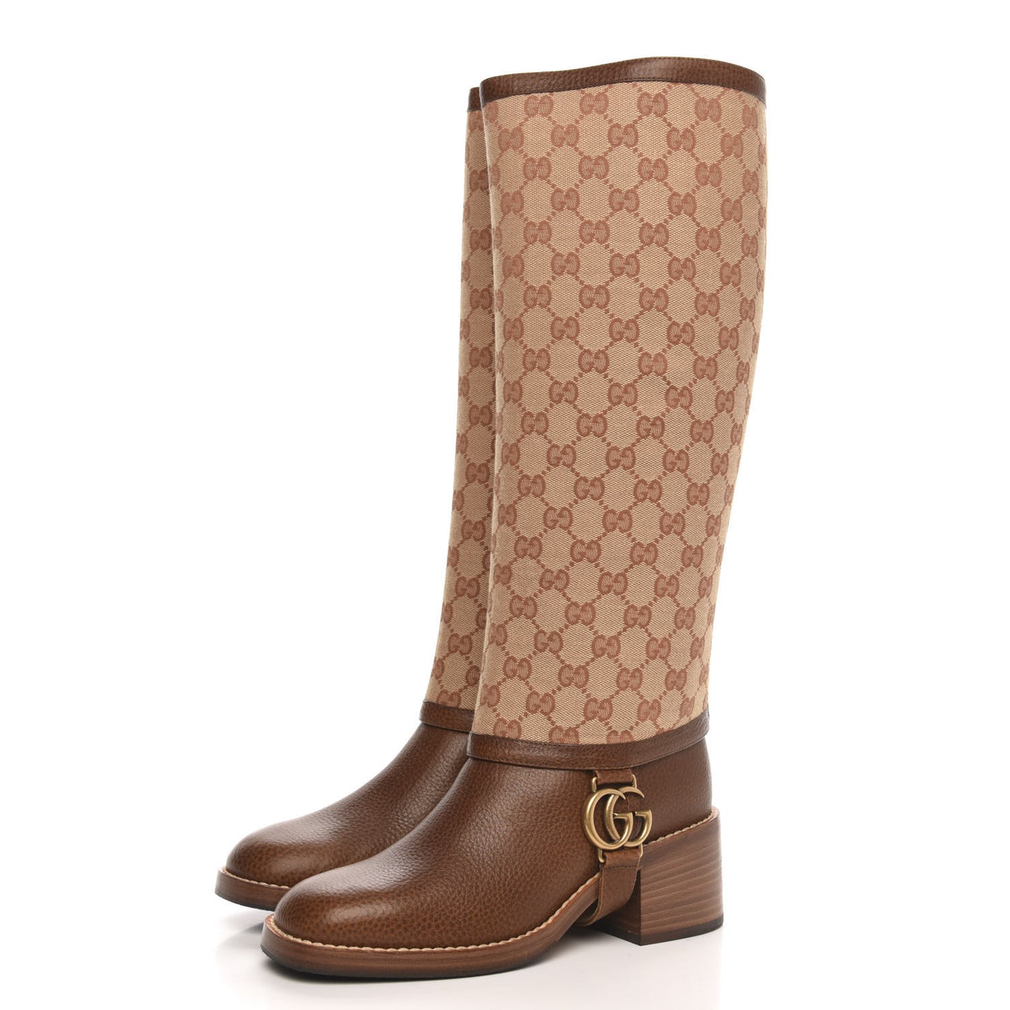 GG Monogram Calfskin Lola Tall Boots 37 Beige Ruggine Cuir