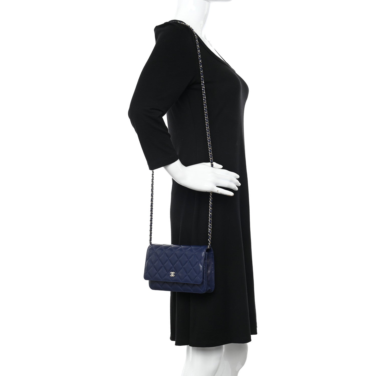Chanel Caviar Quilted Wallet on Chain WOC Navy Blue 2 of 11