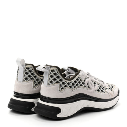 Chanel Suede Calfskin Embroidered CC Sneakers 40 Ecru Light Gray 4 of 7