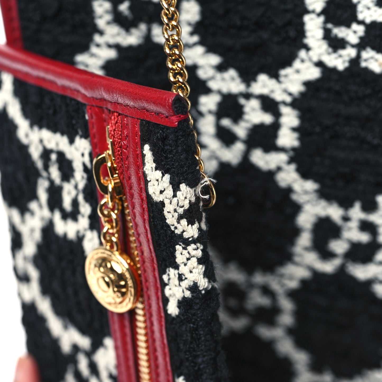 Tweed GG Monogram Large Rajah Chain Tote Romantic Cherry Black White