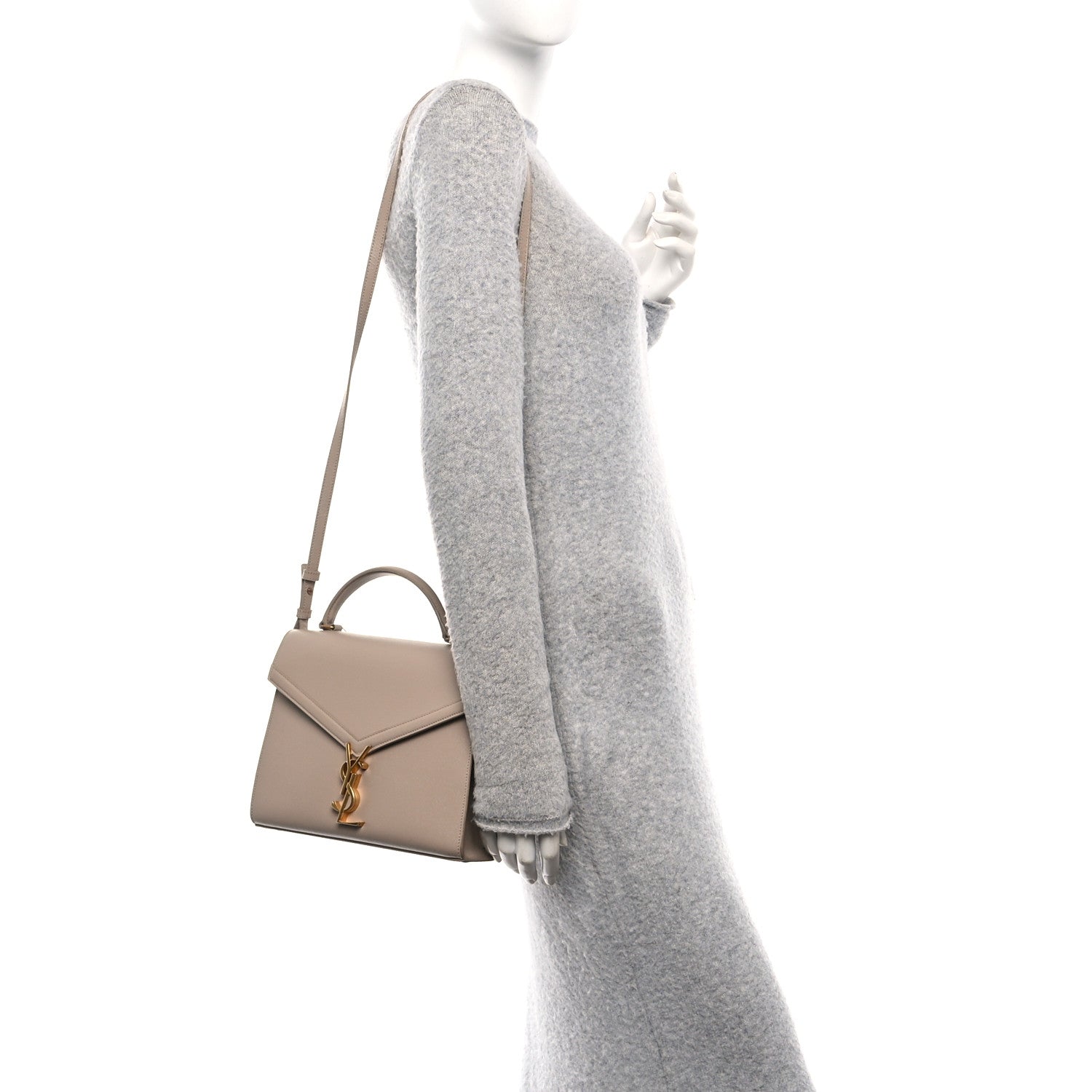 Saint Laurent Grain de Poudre Medium Classic Monogram Cassandra Top Handle Dark Beige 2 of 12