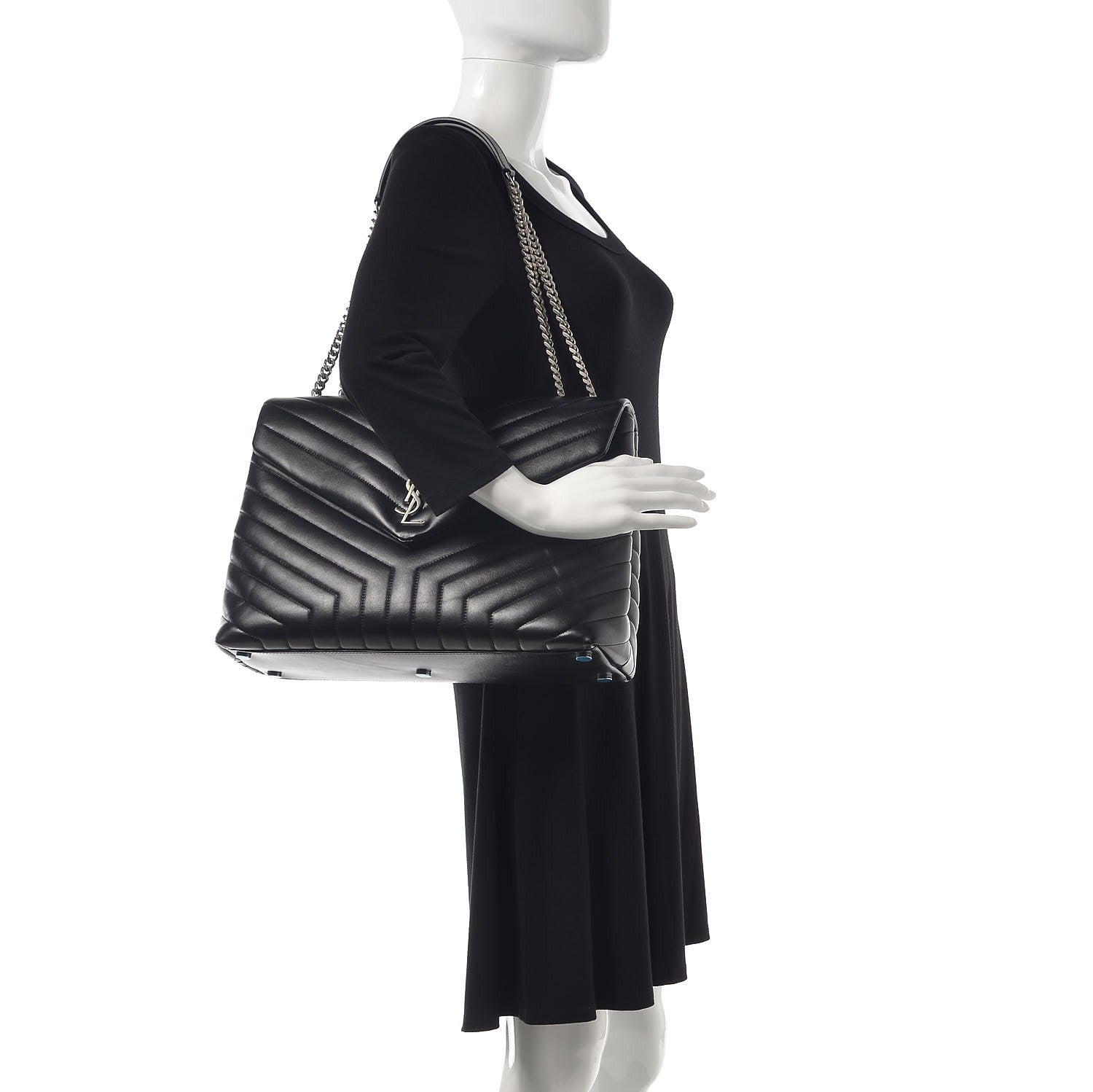 Saint Laurent Calfskin Y Quilted Monogram Large Loulou Chain Satchel Black 2 of 9