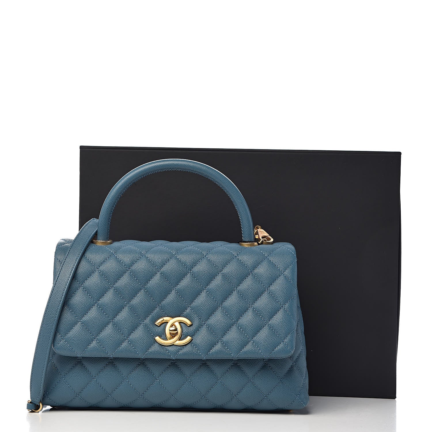 Chanel Caviar Quilted Small Coco Handle Flap Blue 11 of 11