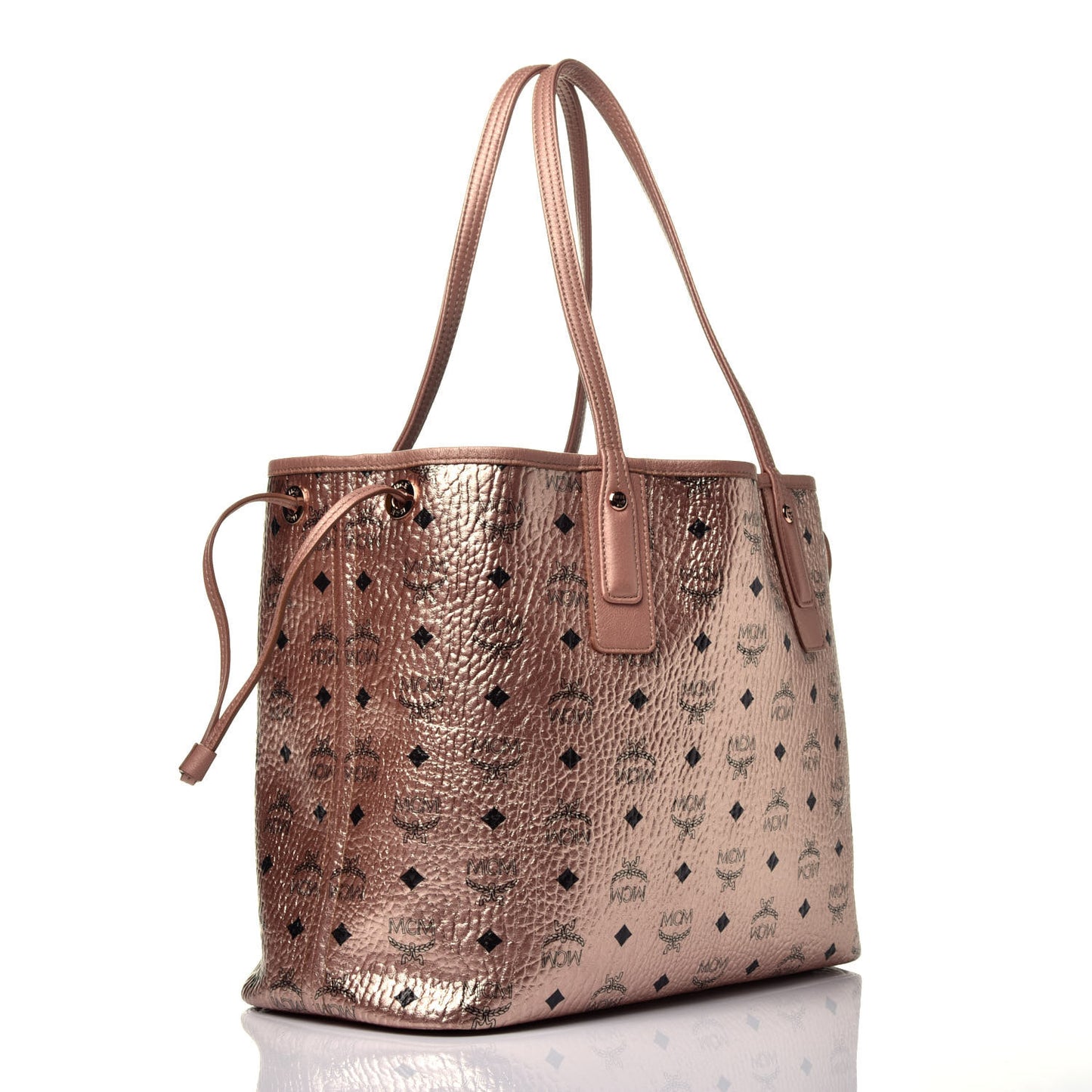 Metallic Visetos Medium Liz Reversible Shopper Tote Champagne Gold