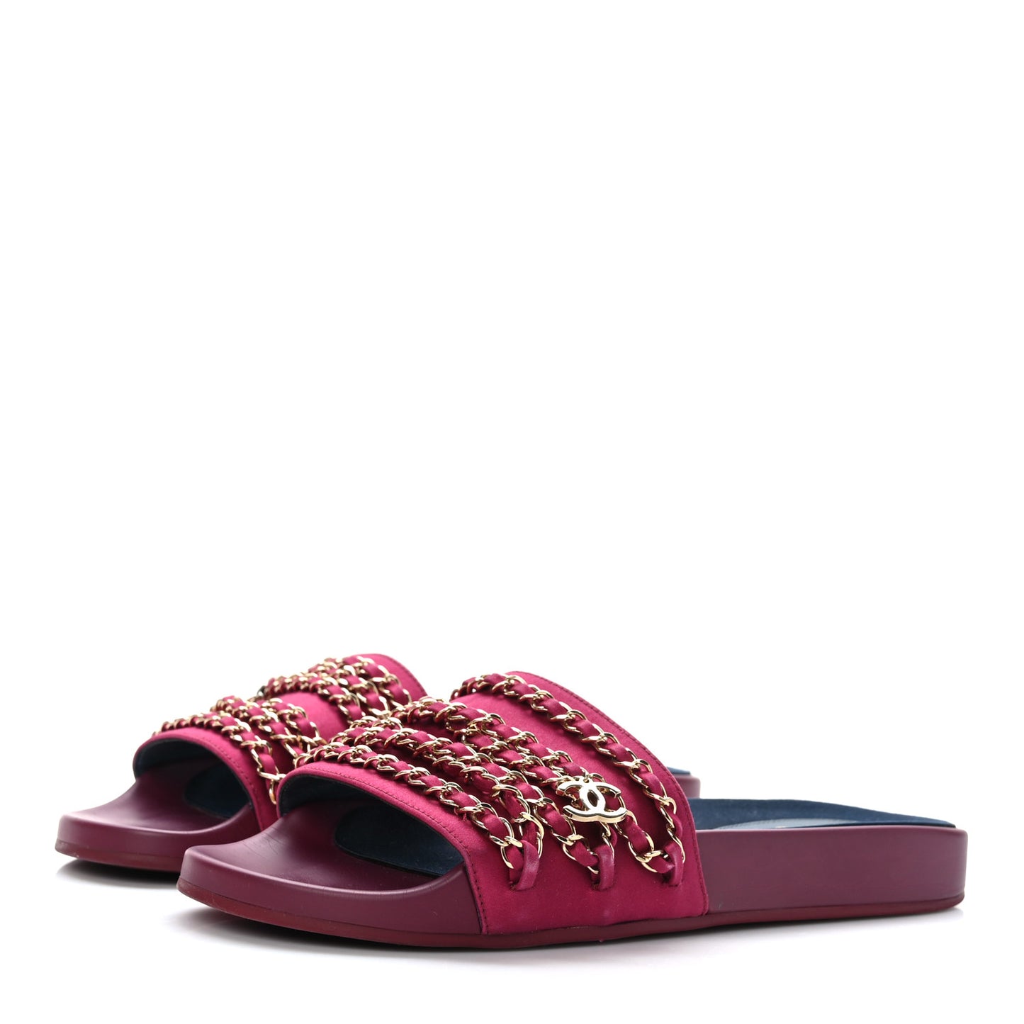 Satin Chain Flat Sandals 41 Dark Fuchsia