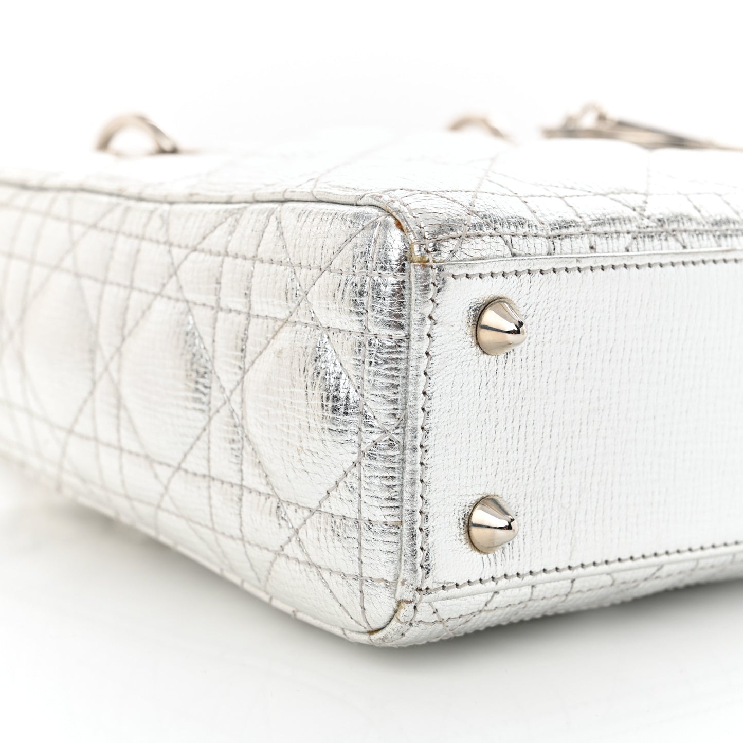 Metallic Grained Calfskin Cannage Small Lucky Badges My Lady Dior Silver