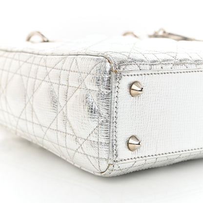 Christian Dior Metallic Grained Calfskin Cannage Small Lucky Badges My Lady Dior Silver 9 of 14