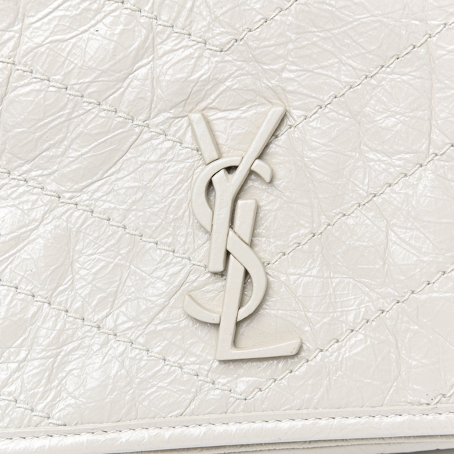Saint Laurent Crinkled Calfskin Matelasse Monogram Niki Chain Wallet Crema Soft 8 of 10