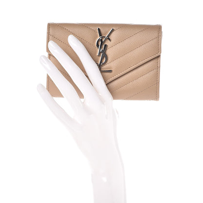 Saint Laurent Grain De Poudre Matelasse Chevron Small Monogram Envelope Wallet Dark Beige 2 of 9