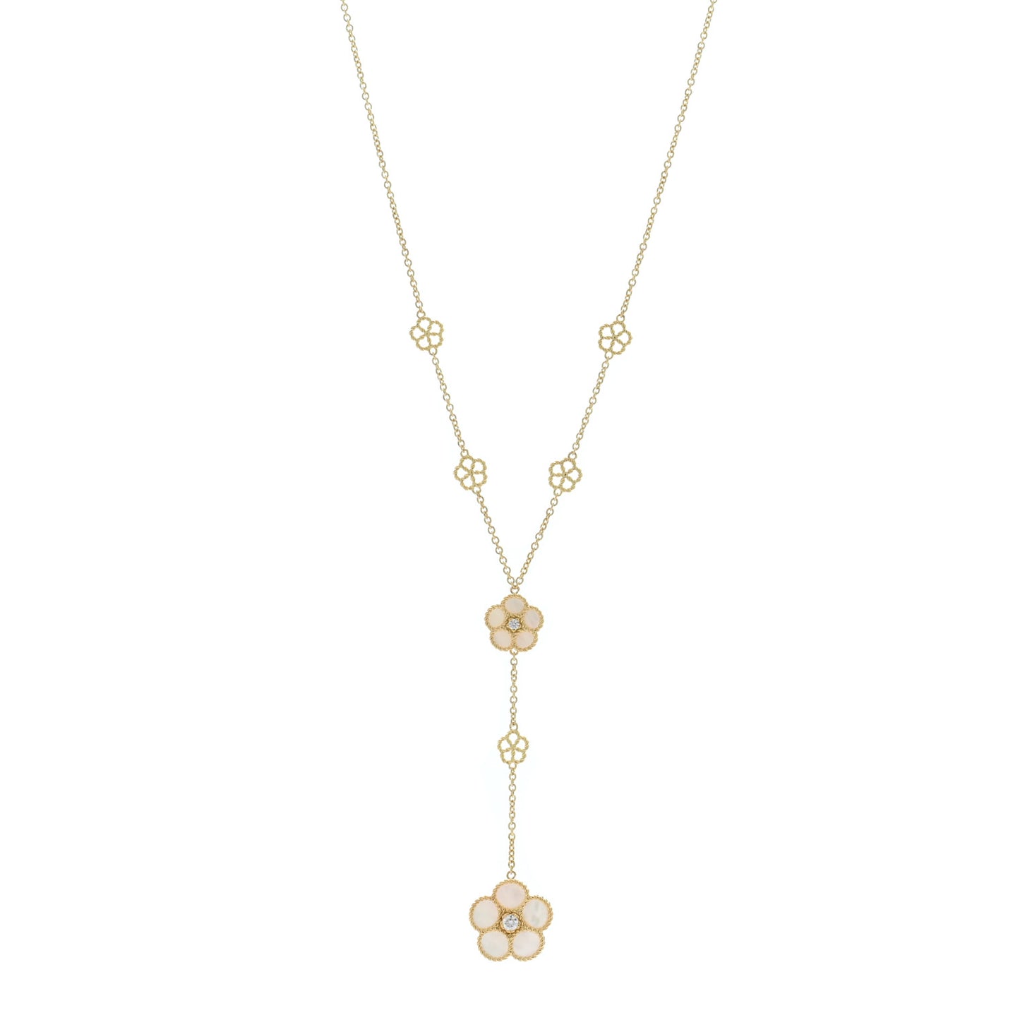 18K Yellow Gold Diamond Mother of Pearl Daisy Y Necklace