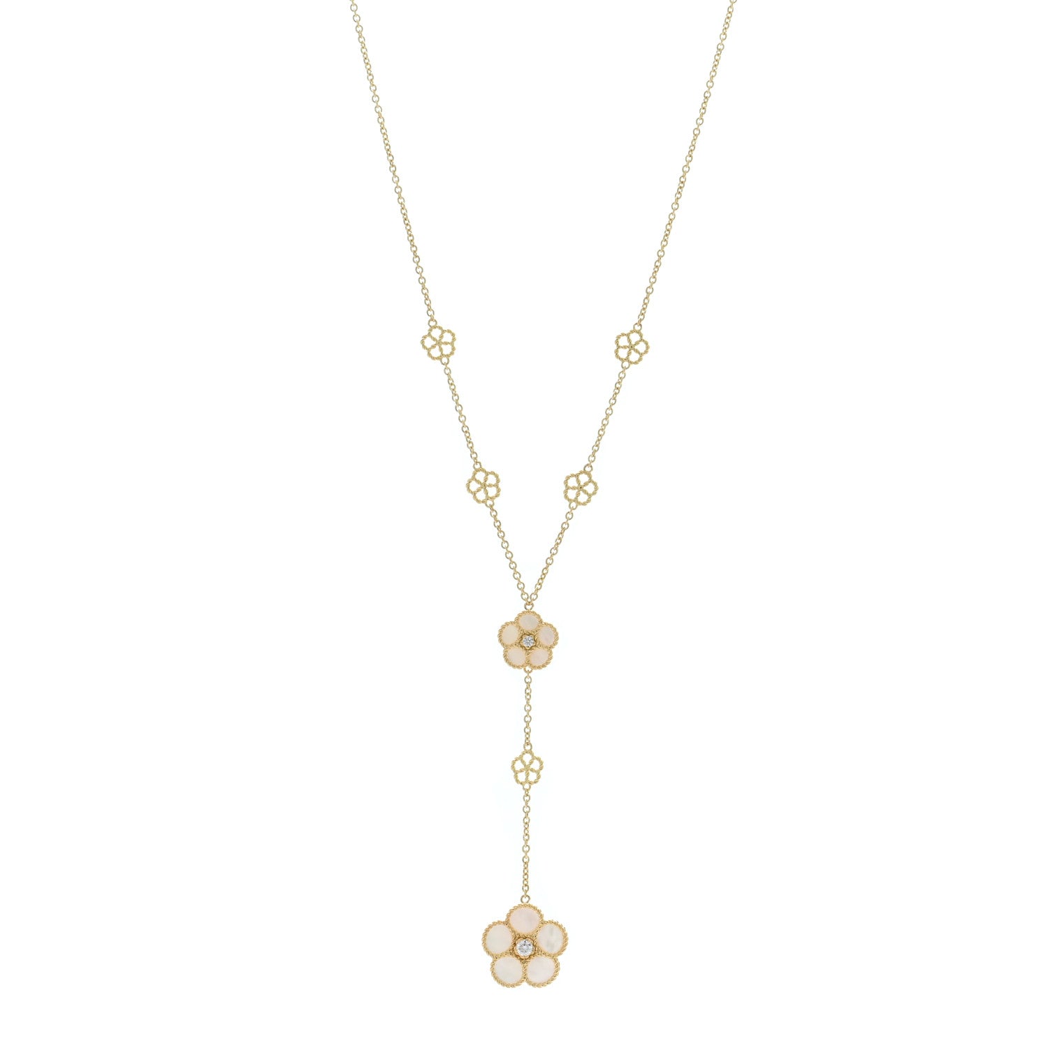 Roberto Coin 18K Yellow Gold Diamond Mother of Pearl Daisy Y Necklace 1 of 4