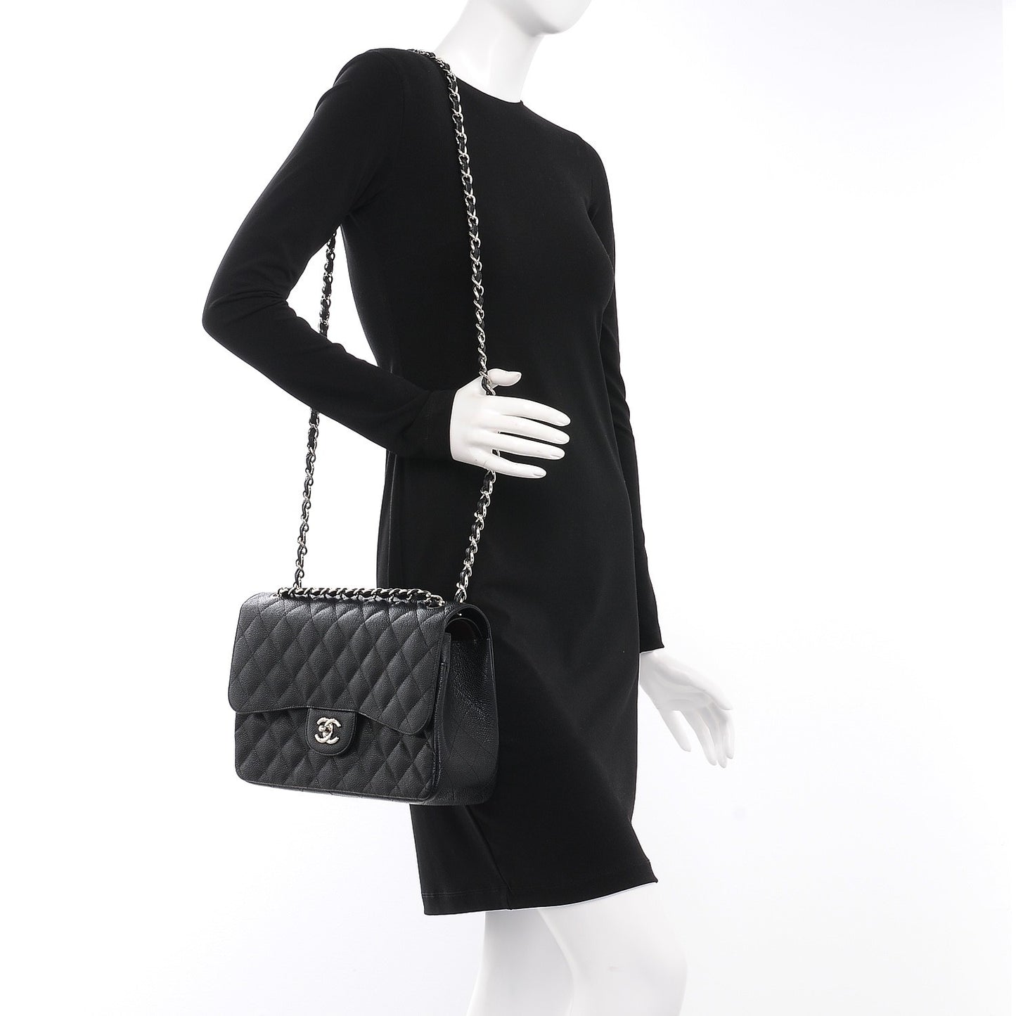 Caviar Quilted Jumbo Double Flap Black
