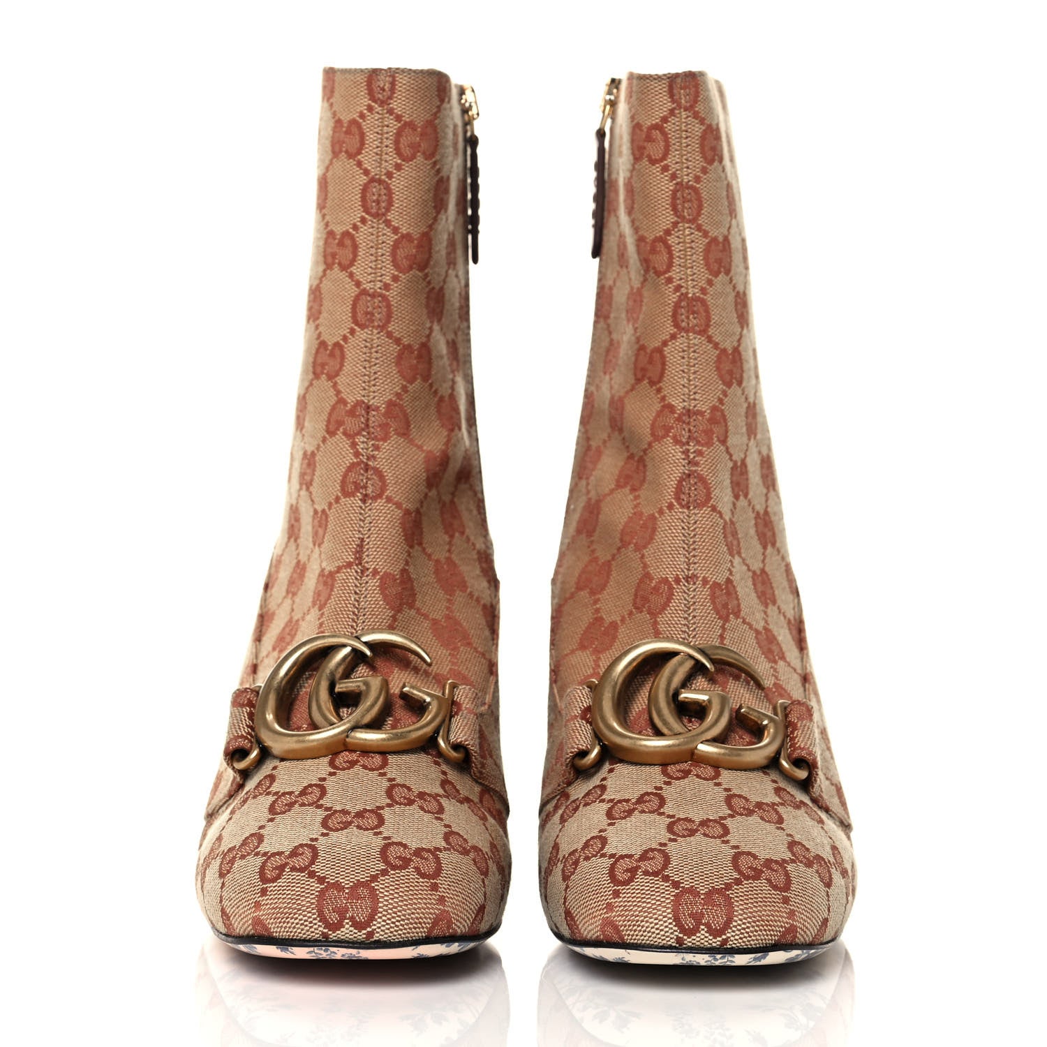 Gucci Monogram Malaga Kid GG Victoire 55mm Ankle Boots 41 Beige Ruggine Rust 2 of 9