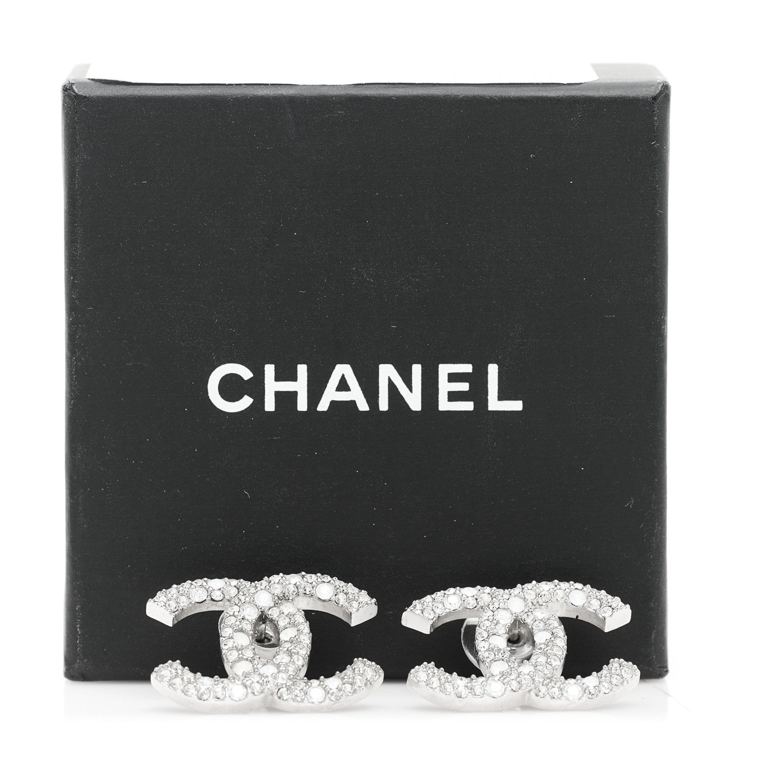 Chanel Crystal Large CC Earrings Silver 5 of 5