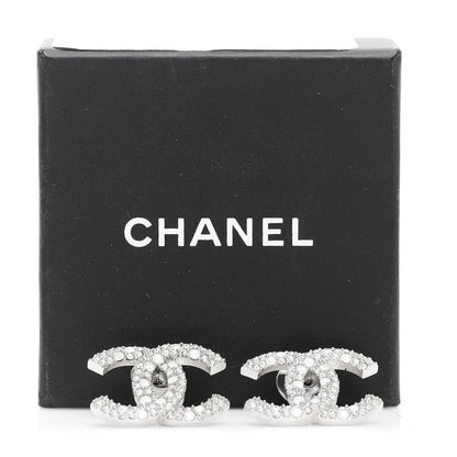 Chanel Crystal Large CC Earrings Silver 5 of 5