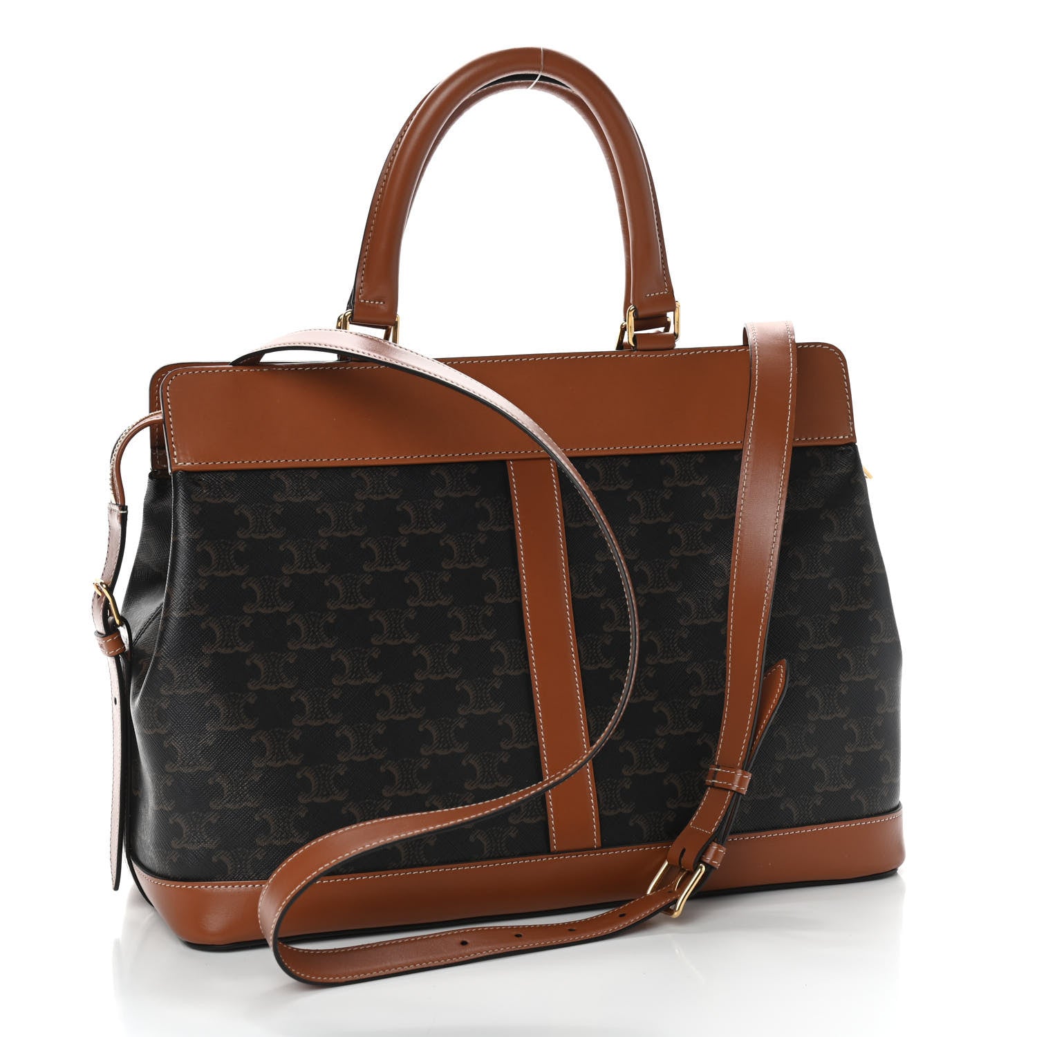 Celine Triomphe Canvas Calfskin Cabas De France Handbag Tan 2 of 9