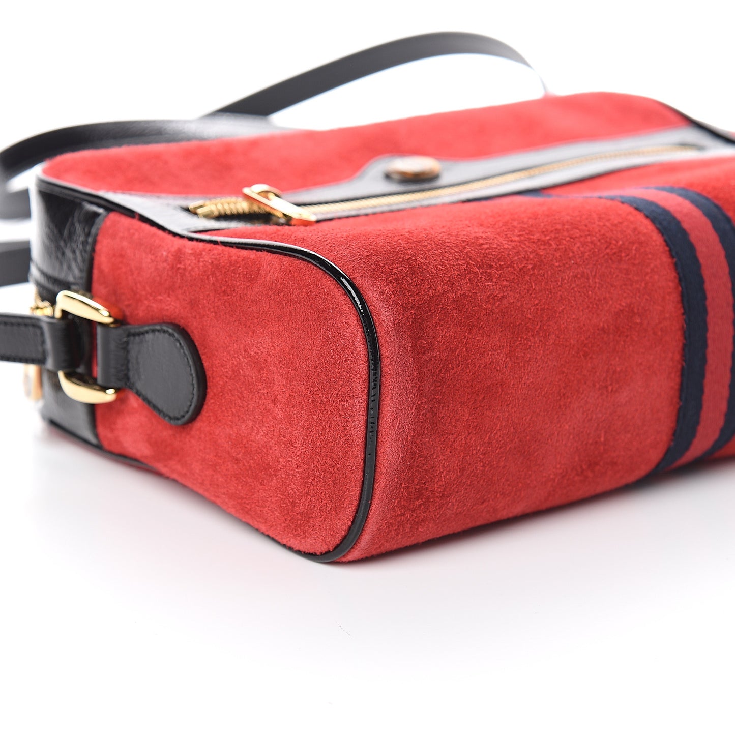 Suede Patent Web Small Ophidia Shoulder Bag Hibiscus Red Black