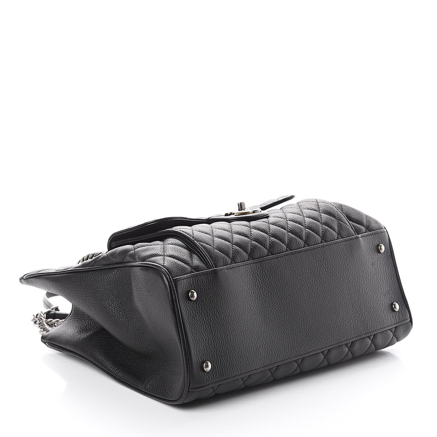 Grained Calfskin Quilted Large Casual Pocket Tote Black