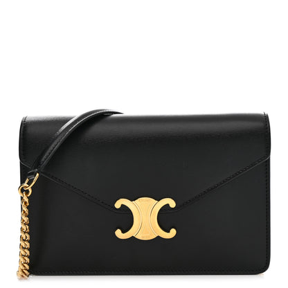 Celine Shiny Calfskin Triomphe Margo Wallet on Chain Black 1 of 11