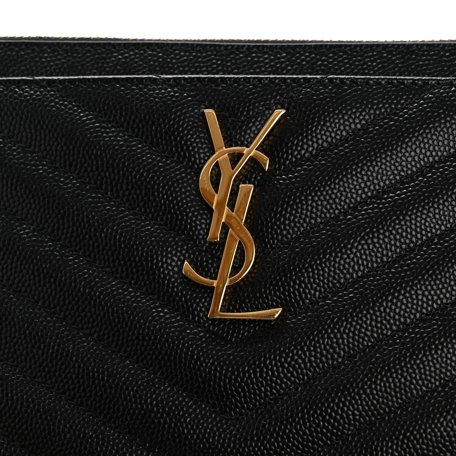 Saint Laurent Grain De Poudre Chevron Monogram Large Bill Pouch Black 9 of 10
