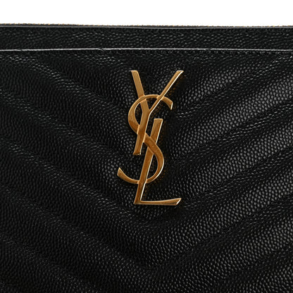 Saint Laurent Grain De Poudre Chevron Monogram Large Bill Pouch Black 9 of 10