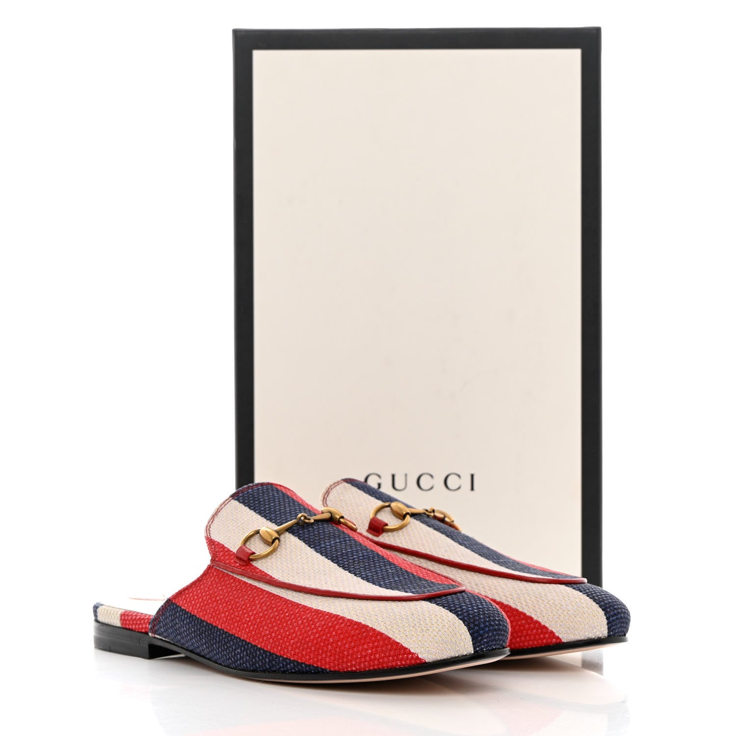 Gucci Canvas Sylvie Stripe Womens Princetown Slippers 38.5 Mystic White Hibiscus Red Maritime 11 of 11