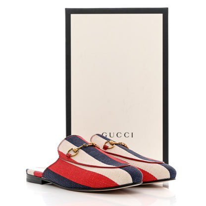 Gucci Canvas Sylvie Stripe Womens Princetown Slippers 38.5 Mystic White Hibiscus Red Maritime 11 of 11